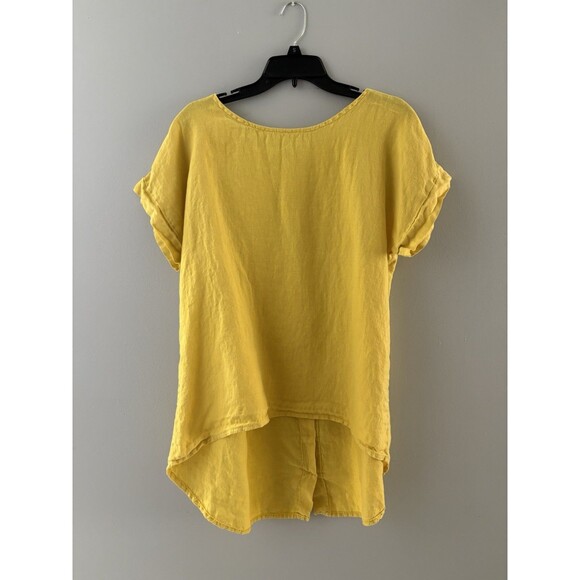 TERZO MILLENNIO Linen Top Button Back M Yellow Lagenlook Beach Lightweight Italy - Picture 16 of 16